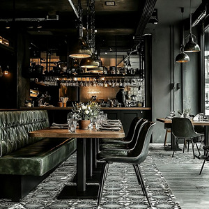 Ensemble de meubles de restaurant <span class=keywords><strong>vintage</strong></span> rétro de style industriel, <span class=keywords><strong>table</strong></span> et chaises de café avec banquette double face en cuir de café - Product Image 6
