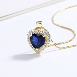 Collier pendentif cœur bleu en laiton plaqué or 18 carats pour femme, incrusté de zircone cubique, chaîne à maillons, pour mariage, fête, usage quotidien, mode - Product Image 5