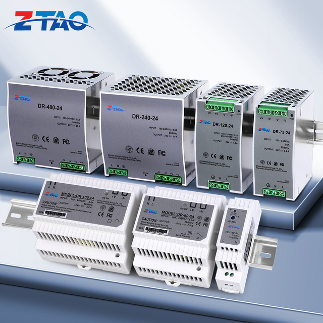 DR Series Industrial DIN Rail Single Output AC-DC Switching Power Supply 15W-480W 5V/12V/24V/48V
