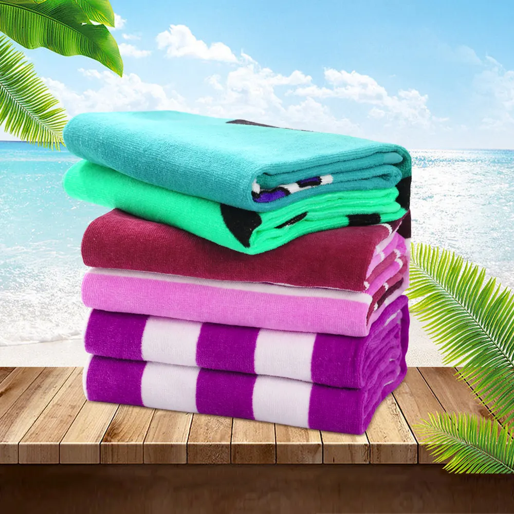 Пляжные полотенца велюровый дизайн с реактивной печатью большого размера с жаккардовым логотипом пляжное полотенце