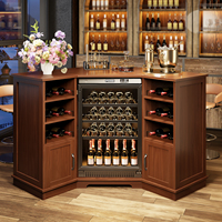 Meuble Bar d'Angle Moderne en L pour Salon avec Porte Vitrée, Réfrigérateur Intégré et Étagères Ajustables pour Rangement (OEM)