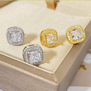 Pendientes de Botón Cuadrados Bonitos de Latón Impermeable con Circonita Cúbica y Baño de Oro de 18K para Mujer, Regalo al por Mayor, Estilo Coreano - Product Image 2