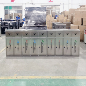 Contenedor de <span class=keywords><strong>Basura</strong></span> de <span class=keywords><strong>Reciclaje</strong></span> de 3 <span class=keywords><strong>Compartimentos</strong></span> para Exteriores MAX de Guangzhou, <span class=keywords><strong>Cubo</strong></span> de <span class=keywords><strong>Basura</strong></span> de Acero Inoxidable/Contenedor de Residuos 3 en 1 - Product Image 2