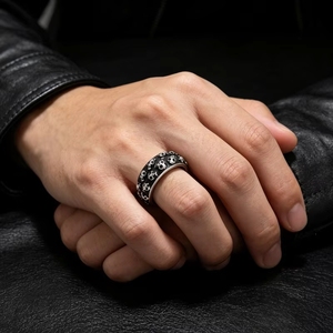 Anel Vintage Punk com Crânio em Relevo, Aço Inoxidável, Joia Gótica Masculina, Acessório para Fantasia de Halloween, Atacado - Product Image 6