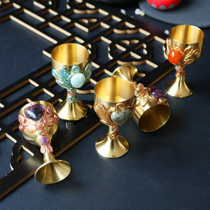 <span class=keywords><strong>Calice</strong></span> Vintage in Metallo Dorato con Cuore in <span class=keywords><strong>Cristallo</strong></span> Naturale e Foglie Incise, Coppa per Vino, Decorazione per Altare, Ornamento per Casa, Regalo - Product Image 2