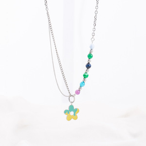 Cute Flower Layered Necklace <b>Titanium</b> Steel Beaded Colorful Chain For Women Fashion Jewelry - Product Image 3