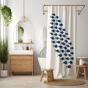 Navy Blue School of Fish Shower <strong>Curtain</strong> Polyester Waterproof <strong>Nautical</strong> Ocean Themed Bathroom <strong>Curtain</strong> - Product Image 4