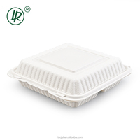 Boîte alimentaire jetable Eco MFPP à 3 compartiments articulés 9x9, boîte à emporter, boîte en plastique à clapet pour la préparation des repas