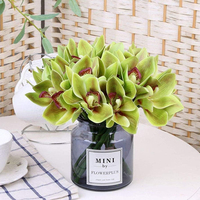 1 pièce de plantes artificielles au toucher réel, fleurs d'orchidée Cymbidium en soie, pour bouquets de mariage, décorations de table, jardin et fêtes
