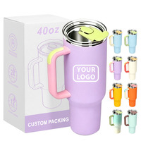 Gobelet isotherme 40 oz avec poignée, logo personnalisé, double paroi en acier inoxydable 304, tasse de voyage isolée sous vide, couvercle rabattable anti-fuite, pour voiture et extérieur