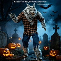 Décorations d'extérieur d'Halloween grand format transfrontalières : Figurines de loup-garou et de fantôme en plastique rotatives, rechargeables par batterie, pour adultes