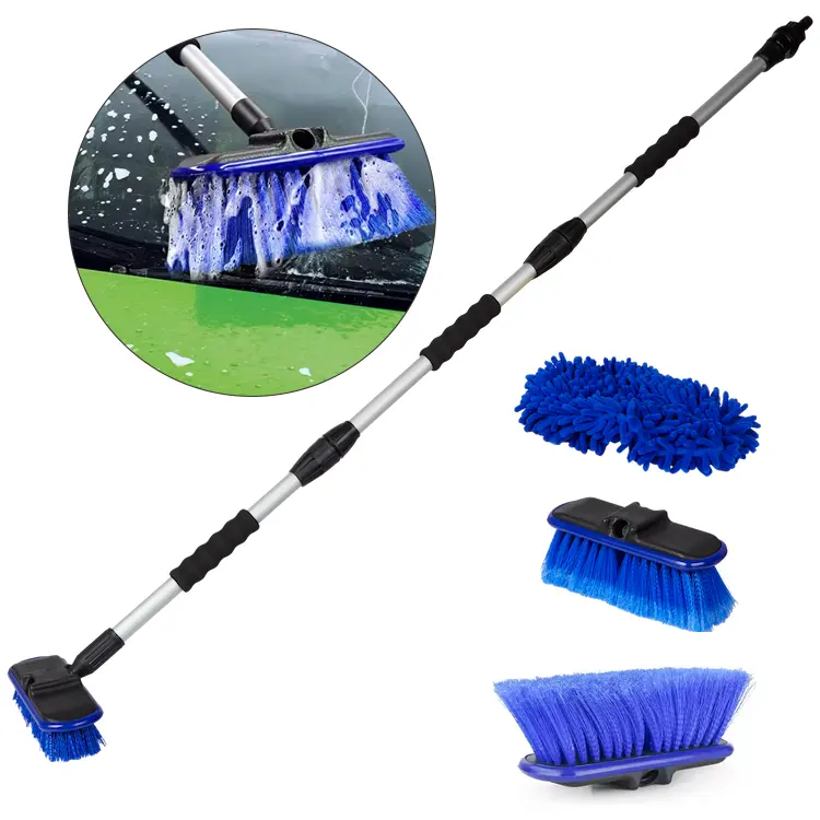 New 3-section Adjustable Telescopic Multifunctional Car Wash Brush Scratch-free Water Flow Through Brush For Scrubbing Cars