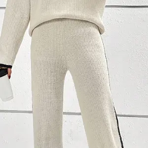 Nuovo abbigliamento Casual da donna in maglia 2 pezzi Set Pullover a maniche lunghe top pantaloni larghi in vita elasticizzata Set Lounge