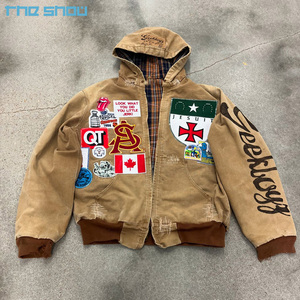 Làm Việc Áo Khoác Stonewash Dây Kéo Zip up Tùy Chỉnh Thêu Vá Cắt Rửa Cổ Điển Đính Áo Khoác Áo Cho Nam Giới - Product Image 1