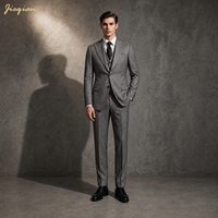 Costume d'affaires 3 pièces Jieqian pour homme, gris, 66 % polyester, 28 % viscose, 6 % élasthanne, 215 g/m², 2 boutons, revers pointu, gilet inclus, OEM