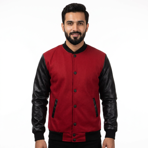 Veste universitaire personnalisée pour homme avec manches en cuir, veste d'hiver et d'automne pour homme, logo brodé, veste universitaire pour homme - Product Image 1