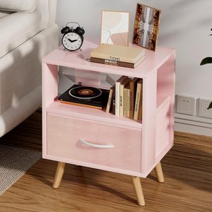 Comodino Rosa <span class=keywords><strong>per</strong></span> Bambini con Cassetti e Vano Aperto, Tavolino Laterale <span class=keywords><strong>per</strong></span> Cameretta, Salvaspazio <span class=keywords><strong>per</strong></span> Camera da Letto e Soggiorno - Product Image 1