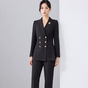 <span class=keywords><strong>Traje</strong></span> de negocios coreano <span class=keywords><strong>para</strong></span> <span class=keywords><strong>mujer</strong></span> con decoración de botones Pantalones de chaqueta de dos piezas a medida en tela polivinílica - Product Image 1