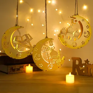 EID Mubarak Ramadan装饰穆斯林伊斯兰党用品木制月亮斋月灯笼悬挂EID Mubarak灯为穆斯林