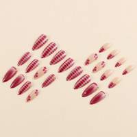 Faux ongles longs en amande à presser, motif serpent dégradé rouge bordeaux et accents de strass, vente en gros