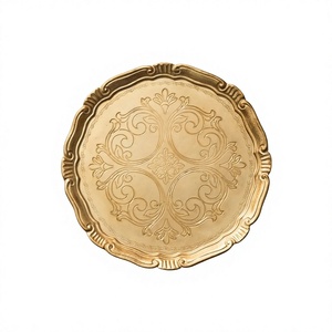 Assiette de service de luxe pour aliments, 12 pouces de diamètre, forme ronde, décorative, couleur or, en métal, pour décoration de mariage, accessoire de table - Product Image 1