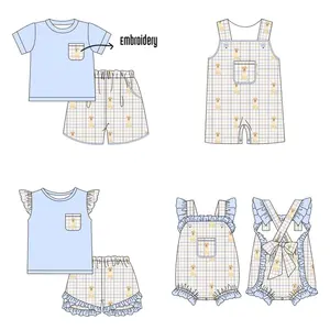 2024 children boutique clothing puppy embroidery knit cotton sets short sleeve baby girl boy clothes spring summer outfits