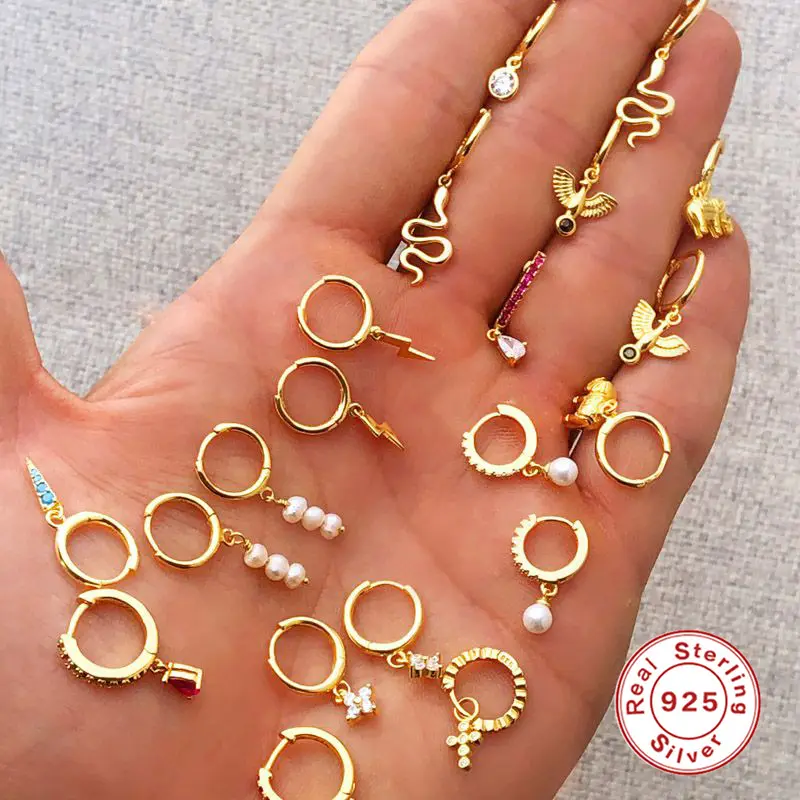 Women 18k Gold Plated Silver Big Jewelry Dangle Drop Real Natural Baroque Freshwater Fresh Water Hoop Pearl Earrings