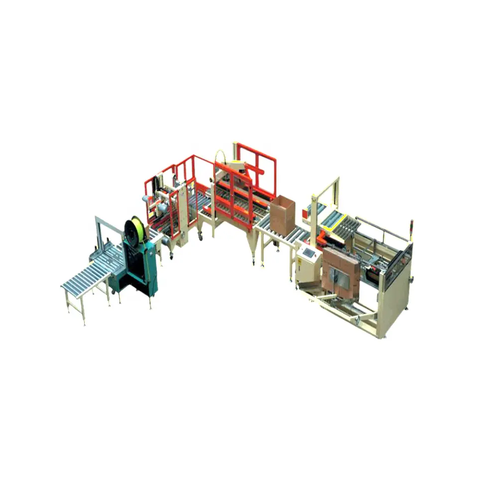 Automatic wrap round case packer carton open-packer-close-strapping-palletizing