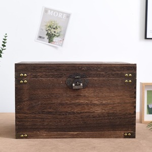 Caja de Almacenamiento de Madera Rectangular con Acabado Carbonizado y Cerradura, Tipo Soporte, para Joyería, Decorativa - Product Image 1