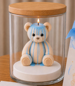 Vela Aromática Artesanal de Osito de Peluche con Efecto de Goteo, en Recipiente de Vidrio Transparente con Tapa de Madera, Decoración para el Hogar, Vela de Regalo - Product Image 1