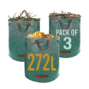 ถุงขยะในสวนแบบมีใบพร้อมเคลือบสำหรับสวนใช้ซ้ำได้ถุงขยะ PE 272L ใช้ซ้ำได้