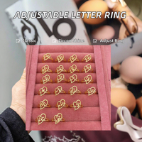 Bague ajustable personnalisée Qiuhan Hip Hop en plaqué or rose avec lettre, cadeau de mariage classique pour femme, 1 pièce/sac OPP, zircon, cuivre