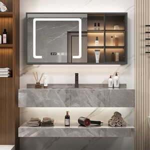 بسيط حديث ، مع حوض MDF مدمج ومرآة حمام ليد ، أرضية قائمة مقاومة للماء - Product Image 2