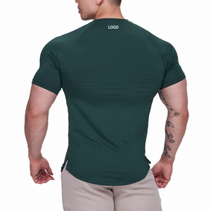 ZM-1334 T-shirt musculaire classique pour homme, vêtements de fitness, t-shirt d'entraînement premium, fente latérale, vert foncé, noir - Product Image 3