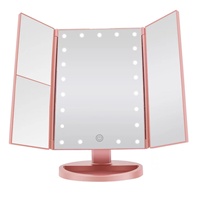 Miroir de maquillage grossissant à LED, miroir triple pliable éclairé, miroirs cosmétiques avec lumière