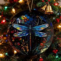 Ornement de Noël suspendu en acrylique 2D, motif libellule gravé au laser, attrape-soleil floral pour fenêtre et mur de la maison