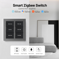 Interrupteur intelligent Zigbee/Wi-Fi gris avec panneau en verre trempé effet toucher doux, 6 gangs, sans fil neutre, pour contrôle vocal et à distance via application, IP20