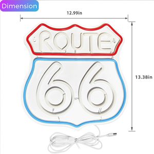 ป้ายไฟนีออน LED วินเทจ Route 66 ปรับแต่งได้ ป้ายทางหลวงคลาสสิกสำหรับตกแต่งผับ บ้าน บาร์ สำนักงาน และร้านค้าปลีก - Product Image 1