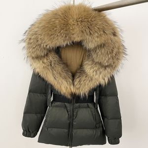 Personalizzazione di lusso di grandi dimensioni in vera pelliccia con cappuccio caldo da <span class=keywords><strong>donna</strong></span> piumino d'anatra invernale spesso caldo cappotto con cintura da <span class=keywords><strong>donna</strong></span> - Product Image 2