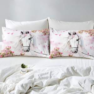 <strong>Horse</strong> Bedding Chic Cherry Blossom Comforter <strong>Cover</strong> Boys Teens White <strong>Horse</strong> <strong>Duvet</strong> <strong>Cover</strong> Wild Animal <strong>Horse</strong> Western Farmhouse Style - Product Image 5