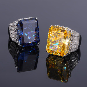 Luxurious Pave <strong>Ring</strong>: 15*20mm High-Carbon Simulated <strong>Fancy</strong> <strong>Diamonds</strong> in Brass (Yellow/Royal Blue/Rose/Red) - Product Image 1
