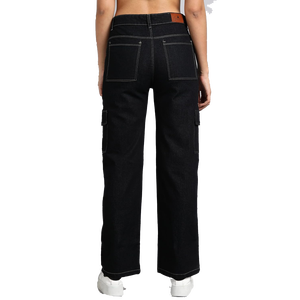 Pantalones vaqueros de botón con cremallera y bolsillo Cargo para mujer a la moda orientados a la exportación Pantalones de mujer Cargo de longitud larga de BD - Product Image 5