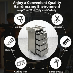 Commercial Stainless Steel Hairdressing <b>Trolley</b> Mobile Salon Storage Cabinet Multi Drawer Barber <b>Tool</b> Cart with Universal Wheels - Product Image 5