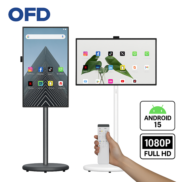 27 Inch Rotatable Portable Smart TV Built-in Battery Touch Screen Monitor Android 15 Smart Tablet for Office/Home/Teaching