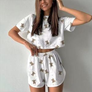 丽嘉春夏新款欧美睡衣女印花镂空露脐短款两件套女睡衣 - Product Image 5