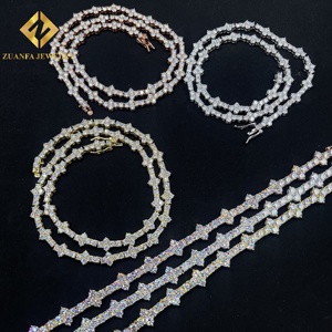 Bijoux Hip Hop Iced Out <span class=keywords><strong>en</strong></span> Argent 925, <span class=keywords><strong>Croix</strong></span> de 3 mm et 4 mm avec Chaîne Tennis <span class=keywords><strong>en</strong></span> Argent 925, Moissanite VVS pour Hommes et Femmes - Product Image 6