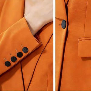<span class=keywords><strong>Ensemble</strong></span> de blazer orange sur mesure pour femmes <span class=keywords><strong>Pantalon</strong></span> <span class=keywords><strong>évasé</strong></span> taille haute Costume à manches boutonnées pour le travail de bureau et les sorties décontractées - Product Image 3