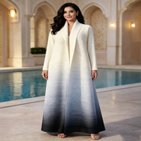 Abaya ouverte dégradée bleue Miyake 2026 – Cardigan islamique de luxe pour femmes grandes tailles – Robes de soirée ombrées en polyester grande taille