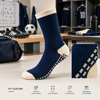 Chaussettes de football à semelle antidérapante, semelle zonée, couleur marine écru, ajustement pour bottes, en Spandex et Nylon, avec embout renforcé, logo personnalisé