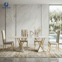 Meubles de salle à manger en marbre brillant de haute qualité, ensemble de salle à manger de style italien, table à manger moderne